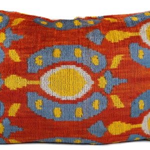 Ikat Velvet Pillow Cover, Handmade Silk Ikat Velvet Pillow , 16” x 24”