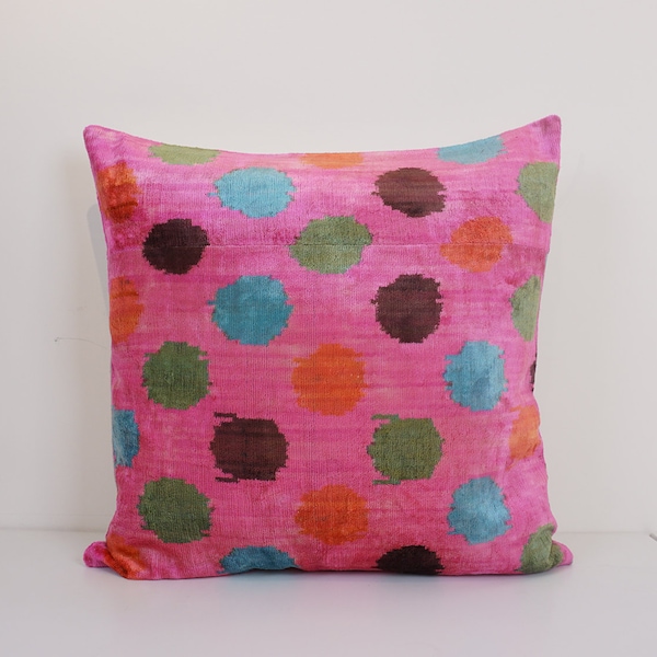 Ikat Velvet Pillow Cover, Handmade Silk Ikat Velvet Pillow , 20” x 20”