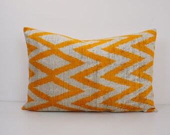 Ikat Velvet Pillow Cover, Handmade Silk Ikat Velvet Pillow , 16” x 24”