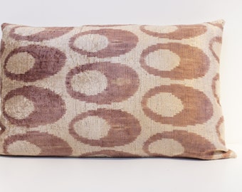 Ikat Velvet Pillow Cover, Handmade Silk Ikat Velvet Pillow , 16” x 24”