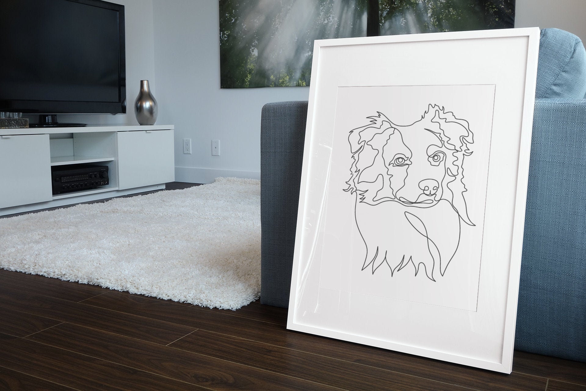 Australian Shepherd One Line Art Pet Portrait | Minimalist Aesthetic Room Decor Print