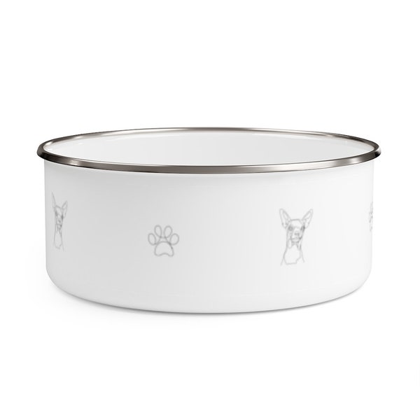 Chihuahua One Line Art Custom Dog Portrait Enamel Bowl