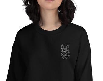Embroidered German Shepherd Sweatshirt, One Line Art Adorable Minimalist Crewneck Sweater, Custom Dog Portrait Jumper, Gift For Pet Parent
