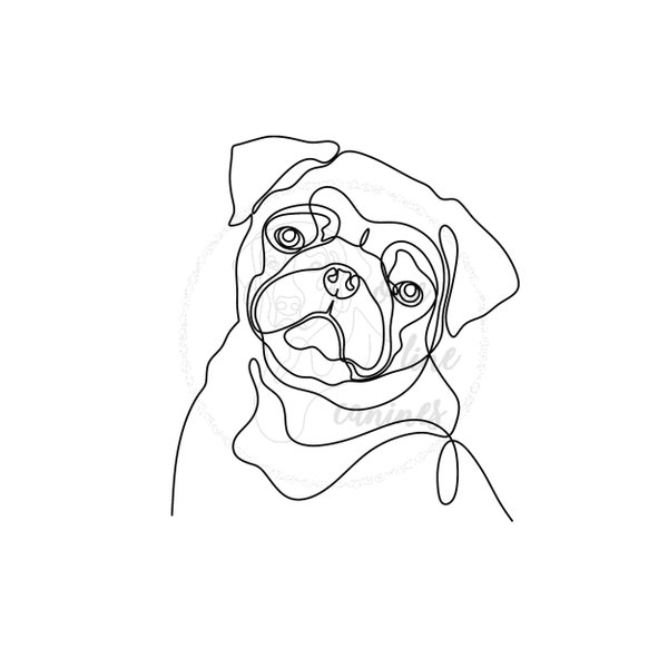 Pug One Line Art SVG | Custom Dog Portrait Digital Download