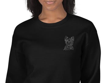 Embroidered Yorkie Stylish Sweatshirt, One Line Art Adorable Minimalist Crewneck Sweater, Custom Dog Portrait Jumper, Gift For Pet Parent