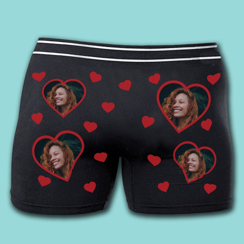 Multi Heart Photo Personalised Boxers Valentines, Funny Joke Gift, Present for Him, Boyfriend Husband, Anniversary, Customised, Boxer Shorts 