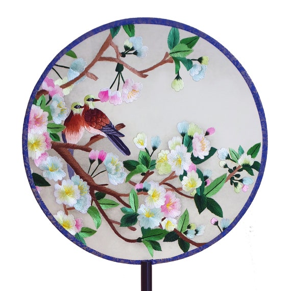 Double Sided Chinese Embroidery Fan Silk Magpies Cherry Etsy Double Sided Chinese Embroidery Fan Silk Magpies Cherry Etsy