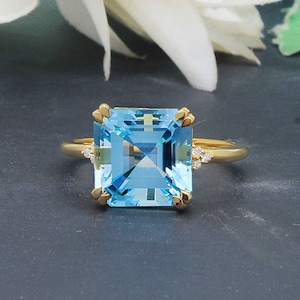 4.80 ct AAA Swiss Blue Topaz Engagement Ring, Blue Topaz Wedding Ring, Blue Topaz Bridal Ring, Blue Topaz Yellow Gold Vermeil Ring Gift