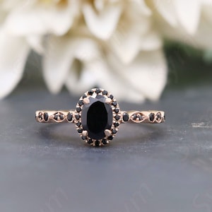 2.25 ct Unique black onyx Engagement Ring, Black Onyx Wedding Ring, Black Onyx Bridal Ring, Onyx Halo Art deco Ring for Anniversary Gift