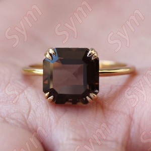4.75ct Smokey Quartz Engagement Ring, Smokey Solitaire Ring, Yellow Gold Vermeil Ring,Smokey Wedding Ring Gift for Anniversary gift for love