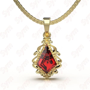 Kite Shape Red Garnet Solitaire Pendant, Vintage Art deco Garnet Wedding Necklace, Unique Floral Garnet Kite Shape Necklace, Gift for Love,