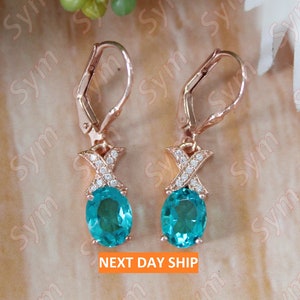 Paraiba Tourmaline Wedding Earring, Oval Shape Tourmaline Dangle Earring, Drop Earring for Gift, Antique Dangle Earring, Gift for Woman, Her
