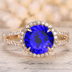2.85 Cts. Natural AAA Blue Tanzanite Engagement Gold Ring, Diamond Halo Tanzanite Wedding Gold Ring For Love, Gift for Valentine Day for her