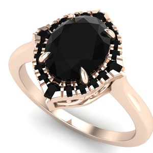2.15 ct Natural black onyx Engagement Ring, Black Onyx Solitaire Ring, Black Spinal Micro Set Rose Vermeil Ring, Onyx Halo Art deco Ring image 8