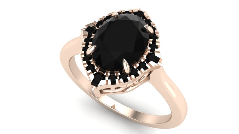 2.15 ct Natural black onyx Engagement Ring, Black Onyx Solitaire Ring, Black Spinal Micro Set Rose Vermeil Ring, Onyx Halo Art deco Ring image 8