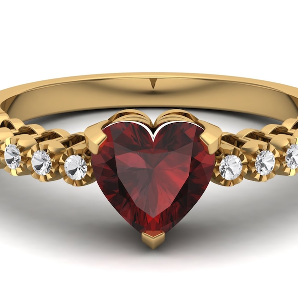 1.68 ct AAA Heart Shape Red Garnet,moissanite in 14k Yellow gold plated engagement ring vintage art deco Antique Anniversary ring for women