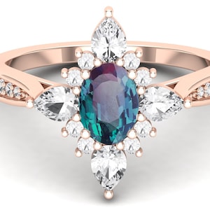 Anillo de compromiso de alejandrita AAA de 1,85 ct, anillo de plata para bodas con alejandrita, anillo art déco vintage para mujer, regalo para aniversario, anillo de moissanita