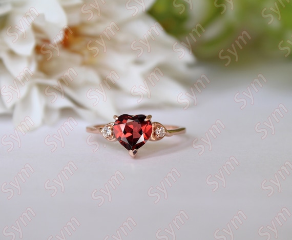Heart Shape Red Garnet Valentine Day Gift Ring for Love Vintage Art Deco Red Heart Ring for Woman Gift moissanite Unique Heart Ring for Her Etsy