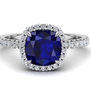 1.80 Cts. Cushion Shape Blue Sapphire Halo Engagement Ring, Vintage Art deco Halo Wedding Ring for Love, Gift for Anniversary, Gift for Her