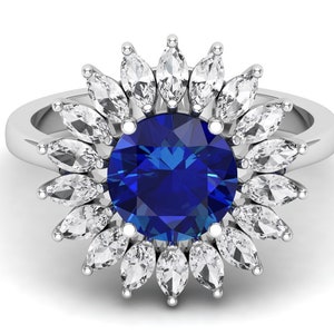 1.93 Cts Lab Sapphire Halo Ring Sapphire engagement ring Sapphire Wedding Ring vintage art deco ring for women gift Moissanite Halo Ring