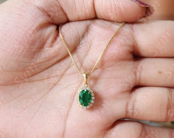 Vintage Art deco Emerald Wedding Necklace, Box Chain Emerald Engagement Pendant, Rose Gold Emerald Pendant, Gift for Anniversary, woman, her