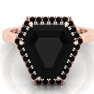 Antique Diamond Cut Natural Black Onyx Gemstone Wedding Ring, 12x12mm Black Onyx Engagement Ring For Her, Black Spinal Bridal Ring,gift love