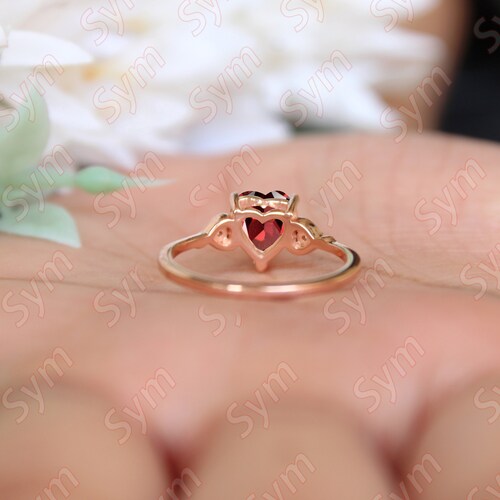 Heart Shape Red Garnet Valentine Day Gift Ring For Love, Vintage Art deco Red shops Heart Ring For Woman Gift,Moissanite Unique Heart Ring For her