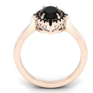 2.15 ct Natural black onyx Engagement Ring, Black Onyx Solitaire Ring, Black Spinal Micro Set Rose Vermeil Ring, Onyx Halo Art deco Ring image 9