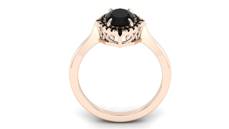 2.15 ct Natural black onyx Engagement Ring, Black Onyx Solitaire Ring, Black Spinal Micro Set Rose Vermeil Ring, Onyx Halo Art deco Ring image 9