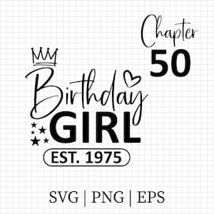 50th Birthday Girl Svg, Birthday Queen svg, Est. 1975, Chapter 50, 50 Years Old Svg, Front + Back, Happy Birthday Svg, Birthday Gift Svg Png