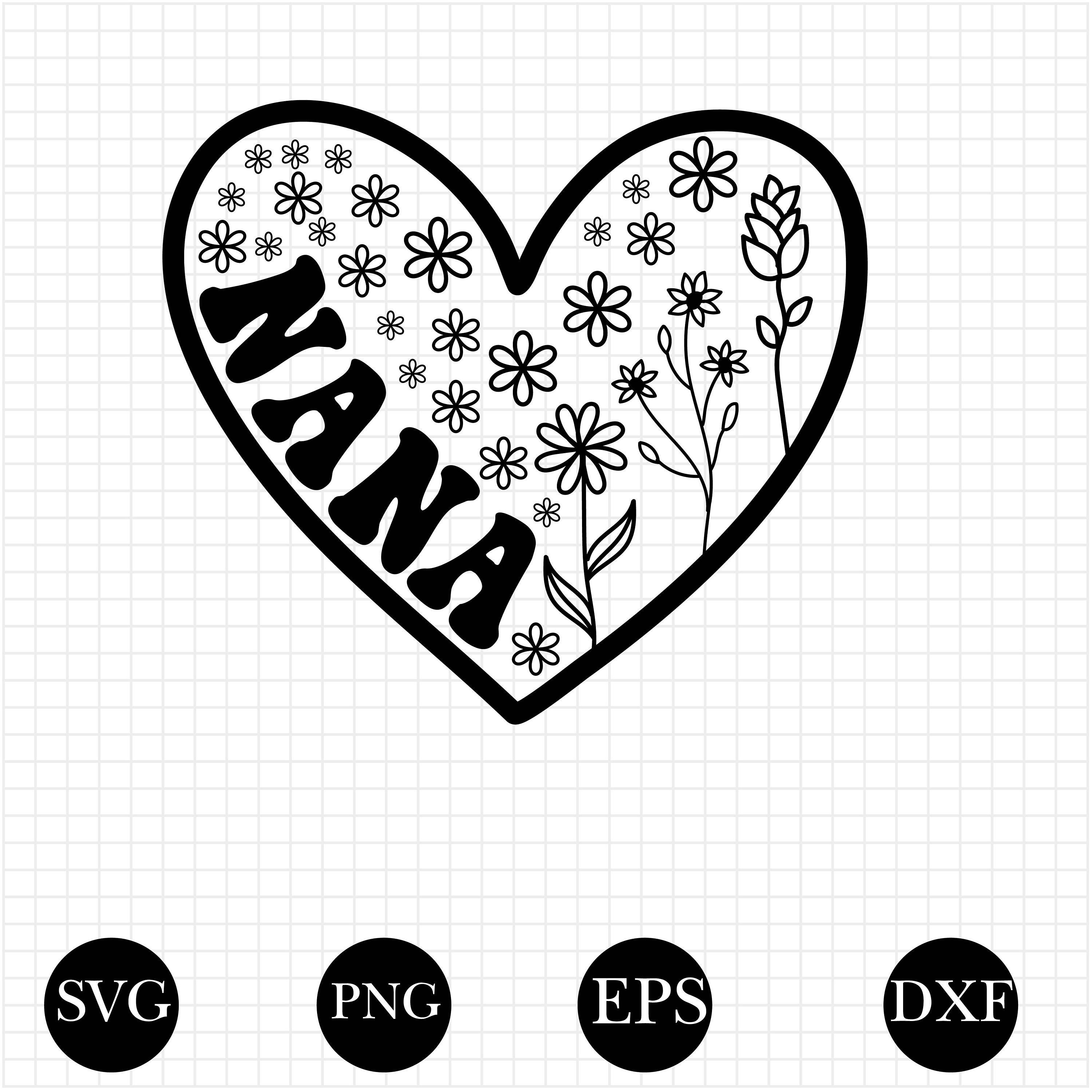 Nana Heart Flower Svg, Nana Heart Shape Svg, Flower Nana Svg for Cricut ...