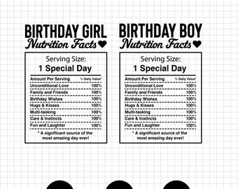 Birthday Girl/Boy Svg, Birthday Boy Svg, Birthday Girl Nutrition Facts Labels, Birthday Boy Nutrition Facts, Birthday Nutrition Facts Svg