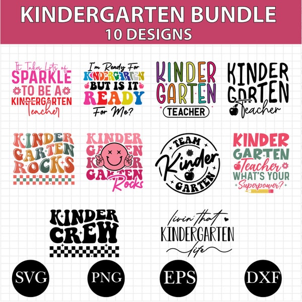 Kindergarten SVG PNG Bundle | Teacher SVG file Bundle | Teacher Appreciation Png | Kindergarten Teacher Svg |Kindergarten Teacher Life Svg |