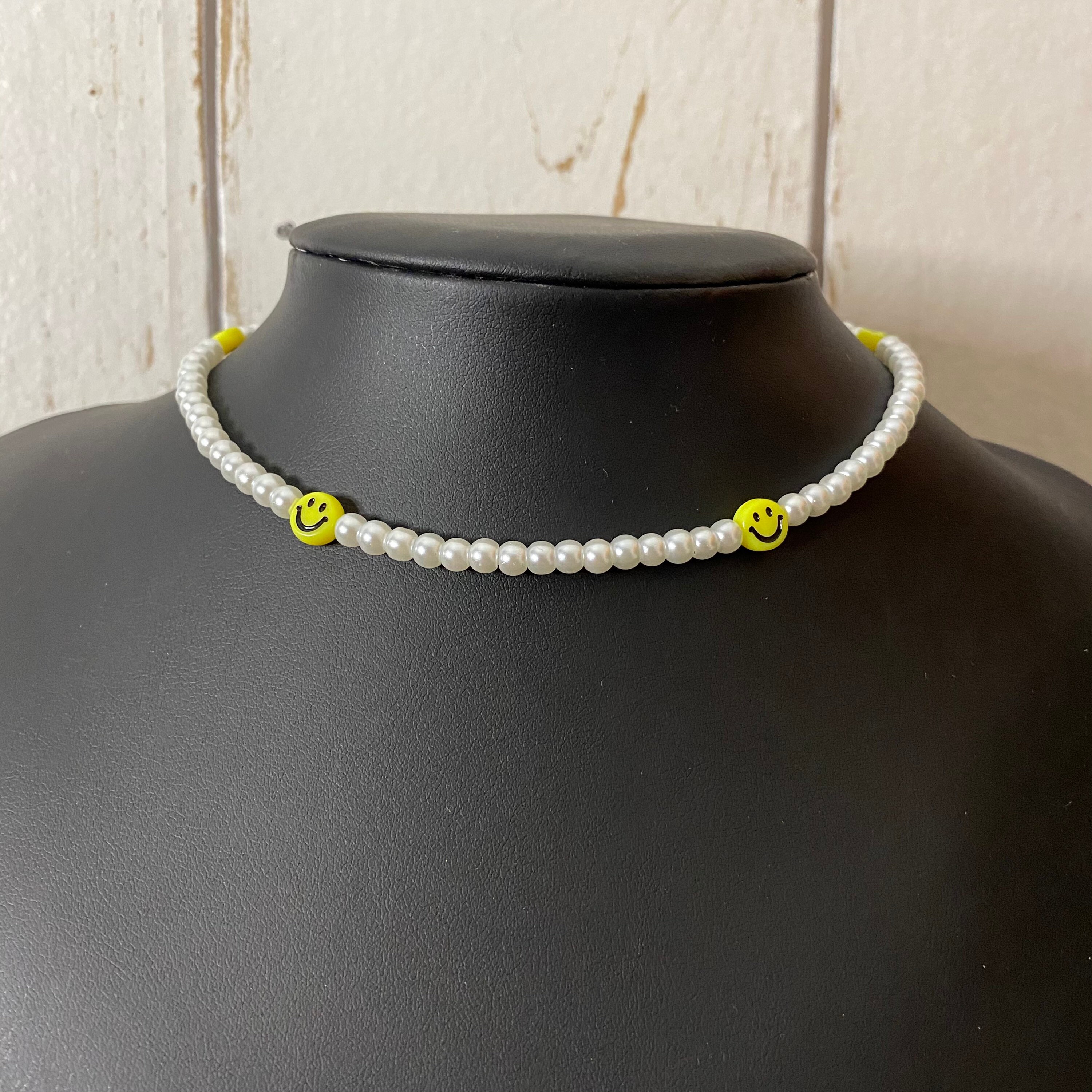 Smiley Face Pearl Necklace Thin Emoji Pearl Necklace Etsy