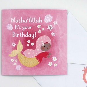 Modest Mermaid Birthday Card - Muslim Girl Birthday Card - Islamic Cards - Hijabi iCards - Muslimah Cards - Islamic Gifts
