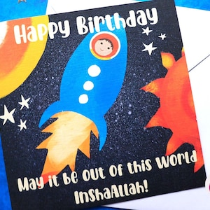 Biglietto di compleanno islamico - Biglietto Spaziale - Biglietto per bambini musulmani - Biglietto d'auguri