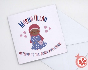 Tarjeta Hijabi, Tarjeta de fiesta Hijab, Tarjeta Taqleef, Tarjeta Muslimah, Tarjeta de niña musulmana, Tarjetas islámicas, Tarjeta Baligha