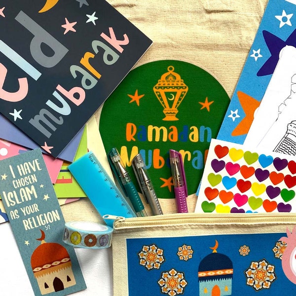 OFFRE SPÉCIALE - Lots de mini fourre-tout pour le Ramadan - Cadeaux pour enfants du Ramadan - Cartes de l'Aïd - Tableau Ibadaah - Cadeaux pour musulmans - Washi - Coloriage du Ramadan