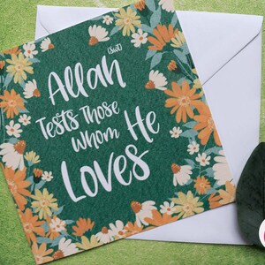 Allah Tests Card - Islamitische Uitspraken Kaart - Moslim Quote Cards - Aanmoedigingskaart voor moslims - Islamitische Kaarten - Islamitische Geschenken - Moslim Kaarten