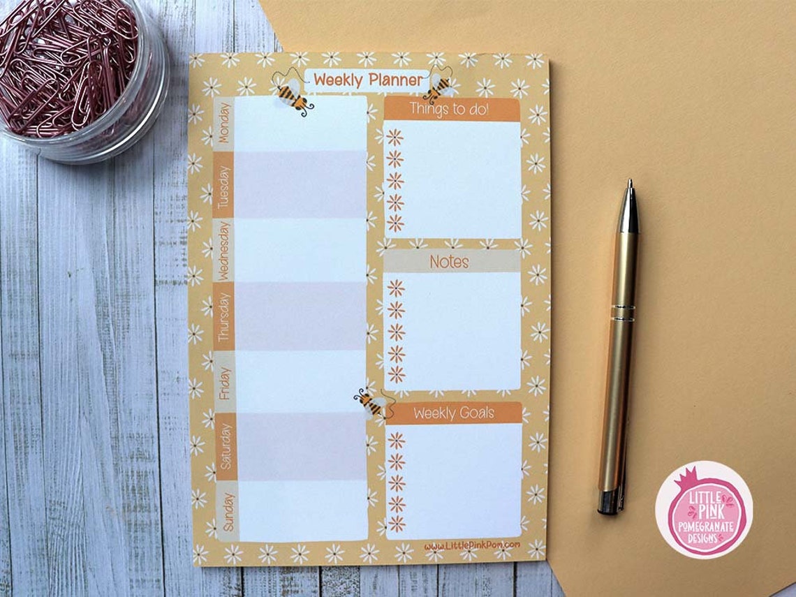 A5 Busy Bee Weekly Planner Bee Stationery Weekly Organiser Etsy