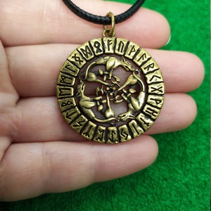 Bronze Viking Wolves Pendant Viking Pendant Scandinavian Amulet Runes Pendant Fenrir Pendant Fenrir Necklace Viking Necklace Norse Amulet