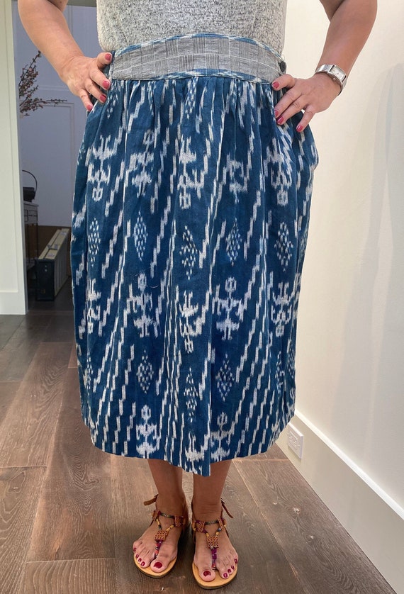 Guatemalan skirt ikat cotton blue