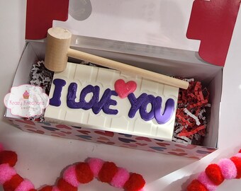 Valentine Smash Chocolate Bar | I Love You Breakable Chocolate with Hammer | Valentine Chocolate Gift | Smash Dessert