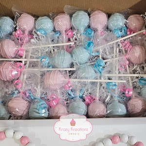 Pink & Baby Blue Cake Pops – Set of 6 – Individually Wrapped – Baby Shower Favors, Gender Reveal Treats, Birthday Party Sweets, Custom Color