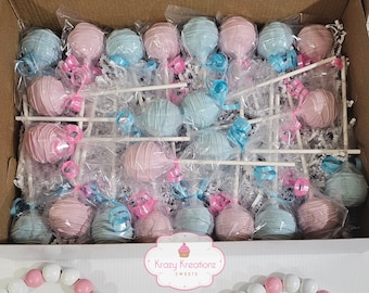 Pink & Baby Blue Cake Pops – Set of 6 – Individually Wrapped – Baby Shower Favors, Gender Reveal Treats, Birthday Party Sweets, Custom Color