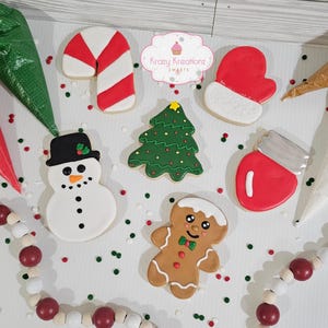Christmas Decorated Sugar Cookies – 1 Dozen -  Holiday Cookies, Xmas Treat Box, Snowman, Tree, Gingerbread, Candy Cane – Custom Cookie Set