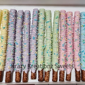 Met pastel chocolade bedekte krakelingstaven – 1 dozijn afzonderlijk verpakt – Feestartikelen, babyshowertraktaties, verjaardagssnoepjes, aangepaste kleuren