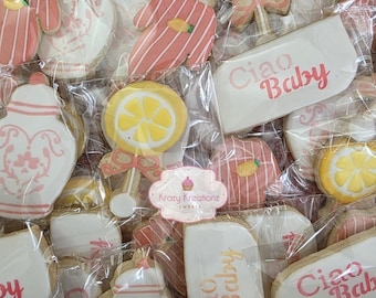 Ciao Baby Sugar Cookies – 1 Dozen Individually Wrapped – Lemon Baby Shower Cookies, Italian Theme Cookies, Custom Decorated Baby Shower Favo