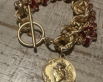 Sacred Heart Bettelarmband: Vermeil Kette, Edelstein Perlen