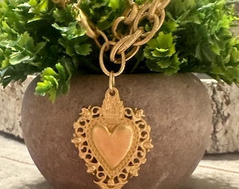 Sacred Heart Bettelarmband - Satin HAmilton Gold, Chunky Rolo Kette